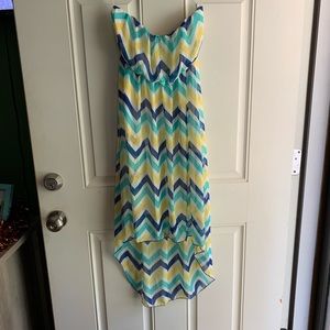 High low strapless chevron dress